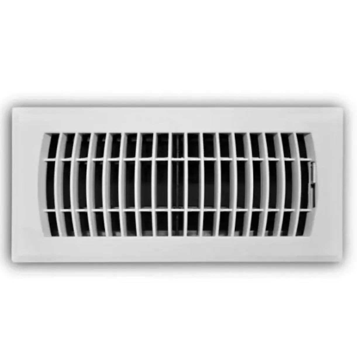 The Go Build 4 in. x 10 in. Plastic Floor Register in white features vertical and horizontal slats, shown against a plain background.